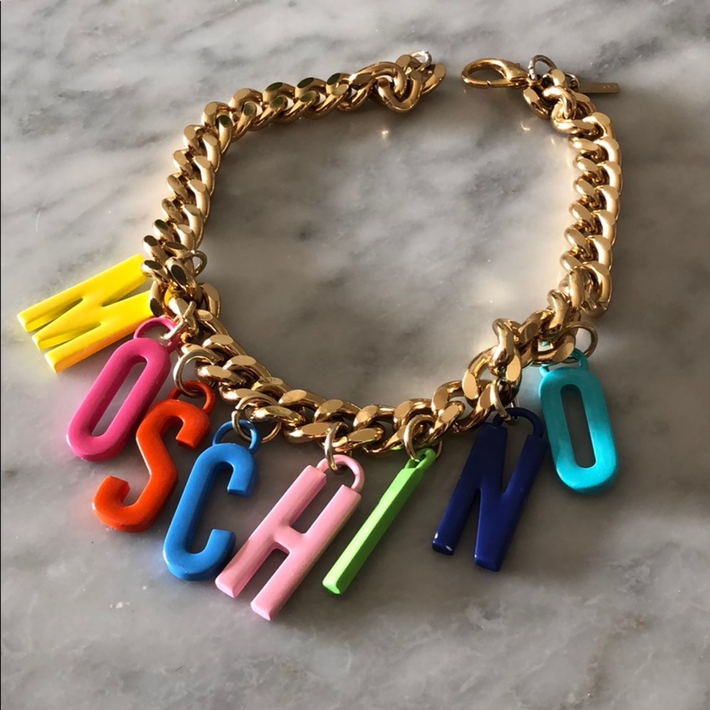 Multicolor Letter Charm Gold Chain Necklace